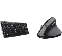 Logitech K270 bezvadu tastatūra un Trust Yuno uzlādējama vertikālā pele, bezvadu