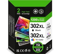 ECOINKO 302 Multipack XL daudzpakešu printeru kasetnes, saderīgas ar HP 302, 1200 lappuses ar HP Envy 4520 4525 Deskjet 3630 3639 OfficeJet 3830 3831 5230, 2 melnas un krāsainas iepakojumā