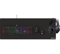 GameMax Pulse 4 in 1 mehānisko spēļu komplekts, sarkana Outemu Switch tastatūra un pele ar austiņām un peles paliktni, RGB 12800 DPI, 5.1 Stereo & 50 mm draiveris, spēļu austiņas, spēļu komplekti Windows