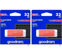 goodram USB atmiņas karte ar 32 GB UME3 - USB 3.0 datu glabāšanas pildspalva - nolasīšanas ātrums līdz 60 MBs - atmiņas karte - USB zibatmiņas karte ar plastmasas korpusu - oranža (2 gab.)