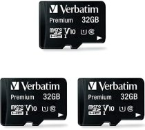 Verbatim 3 iepakojumi Premium Micro SDHC atmiņas kartes ar adapteri - 32 GB - datu glabāšana foto un video ierakstīšanai - Micro SD karte melnā krāsā - ideāli piemērota mobilajam tālrunim, kamerai vai planšetdatoram