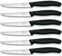 Victorinox Swiss Classic Professional steiku nažu komplekts, 6 gab., galda naži, smaili, taisni asmeņi, 11 cm, asi, izturīgi plastmasas rokturi, melni