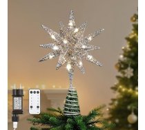 Lewondr zvaigžņu eglītes virsotne, ar baterijām darbināmas 3D ģeometriskas zvaigžņu dekoratīvās LED gaismas, skaistas zvaigžņu gaismas ar atsperīgu pamatni svētku Ziemassvētku tradīcijām, Morāvijas eglītes Ziemassvētku dekorācijas