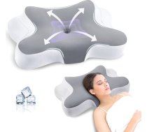 JINXIA kakla atbalsta spilvens, ergonomisks ortopēdisks kakla atbalsta spilvens, atmiņas putu spilvens ar noņemamu spilvendrānu sānu, muguras un vēdera guļētājiem, pelēks balts