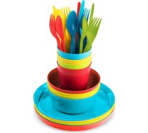 24 gabalu bērnu trauku komplekts, atkārtoti lietojams plastmasas trauku komplekts, 4 x nešķīstamas pusdienu šķīvji un salātu bļodas, 4 x 240 ml krūzes, 4 x atkārtoti lietojami naži, dakšiņas un karotes
