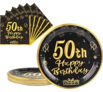 Papīra šķīvji un salvetes, 50 gab. 9 collu melnā krāsā, dzimšanas dienas ballītei, desertu trauki, dzimšanas dienas dekorācijas, ballīšu piederumi
