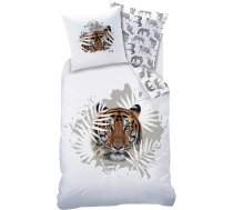 Tiger gultas veļas komplekts, 135 x 200 cm, bērnu gultas veļa, pusaudžu gultas veļa, Wild & Free, Safari & Leaves, spilvendrāna 80 x 80 cm + sega 135 x 200 cm, 100% kokvilna