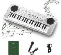LUCMO 37 taustiņu klaviatūra, klaviatūras klavieres bērniem, digitālās klavieres, elektroniskās digitālās klavieres ar mikrofonu bērniem, dāvana, ideāli piemērotas iesācējiem, sudraba krāsā