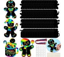 Hollowfly 80 gab. Piparkūku cilvēciņš skrāpējamas kartiņas Rainbow Ziemassvētku eglītes rotājumi Skrāpējamas rokdarbu Ziemassvētku ballītes rotājumi ziemas Ziemassvētku brīvdienu dāvanas Mājas DIY aktivitātes