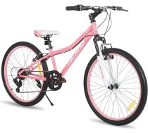 Hiland Climber 24 collu bērnu velosipēds, 7 pārnesumu bērnu kalnu velosipēds, jauniešu MTB ar atsperes dakšu, V-bremzes kalnu velosipēds zēniem un meitenēm, melns/zils/menta zaļš/rozā