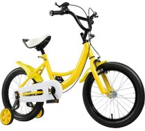 16 collu bērnu velosipēds, bērnu velosipēds 5–8 gadus veciem un vecākiem bērniem, bērnu velosipēds meitenēm un zēniem, augstuma regulējams, pedāļu velosipēds ar stabilizatoriem priekšā un aizmugurē bremzēm (dzeltens)