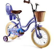 RULLY bērnu velosipēds meitenēm, līdzsvara velosipēds ar stabilizatoriem, grozs un lelles sēdeklis, regulējams sēdeklis, velosipēds 2–7 gadus veciem bērniem, rozā/violets/zils