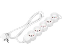Pagarinātājs 5gang 2P+Z, 3m H05VV-F 3x1.5mm2, Imax=16A, plakana kontaktdakša, balts