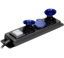 IP44 ūdensnecaurlaidīgs pagarinātājs ar slēdzi, 3 kontaktligzdas 2P+Z IP44, gumijas kabelis, H05RR-F 3x1,5 mm?, 5 m