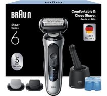 Braun Series 6 vīriešu elektriskais skuveklis ar 60 minūšu akumulatoru, 4-in-1 SmartCare tīrīšanas stacija, + 2 piederumi, bezvadu mitrs un sauss skuveklis vīriešiem, ūdensizturīgs, 62-S7650cc, sudrabots