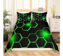 Loussiesd Ģeometrisks Honeycomb gultas veļas komplekts 135 x 200 cm Ule sešstūra sega segu komplekts zēniem Bērnu guļamistabas dekori Ģeometrisks Honeycomb gultas komplekts Gultas veļa melns zaļš