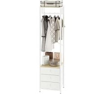 YMYNY Coat Rack ar vilnas atvilktni Brīvi stāvošs augsts skapis organizators Augsts drēbju stāvgalds guļamistabai Dzīvojamā istaba Priekšnams 39 x 29 x 179 cm Koka krāsa un balta HGR001R