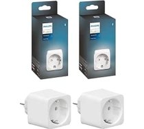 Philips Hue Smart Plug White, viedā kontaktligzda, saderīga ar Amazon Alexa (Echo, Echo Dot), 8,4 x 5,1 x 5,1 cm, 2 gab. komplektā