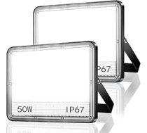 YIQIBRO LED āra prožektors, 50 W, 2 gabali, 2-in-1 prožektors, 5000 lm, īpaši spilgts āra prožektors, 7000 K Cool White LED prožektors, IP67 ūdensizturīgs āra apgaismojums dārzam, garāžai, pagalmam