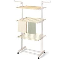 Todeco drēbju žāvētājs tornis, salokāms, 3 līmeņi, metāla caurules ar koka faktūru un grozāmiem spārniem, rāmis elegantā Latte Ivory krāsā, Harmony Collection drēbju žāvētājs tornis uz riteņiem