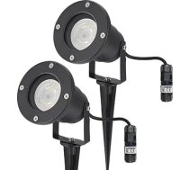 EDO 2 dārza prožektoru komplekts ar zemes smaili Hortus IP65 melns GU10 + 2 x ūdensizturīgs kabeļa savienotājs IP68 0,5-2,5 mm², diametrs 6,5-11 mm - Āra rotējoša dārza lampa, āra apgaismojums
