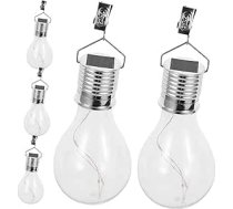 Angoily Pack of 5 Solar LED Light Bulbs, caurspīdīgas, silti baltas, klasiskas dārza piekaramās lampas ar universālu stiprinājumu, saules enerģijas taupīšana, apgaismojuma laiks stundām.