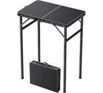 JiGiU kempinga galds 60 x 40 cm Saliekamais galds ar 3 regulējamiem augstumiem 27 cm / 51 cm / 74 cm Alumīnija rāmja kompakts grilēšanas galds dārza virtuves piknikam iekštelpās un ārpus telpām (melns)