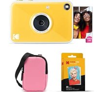 Kodak Printomatic+ tūlītējās digitālās fotokameras sākumkomplekts ar somiņu (rozā) un 20 cinka fotopapīra gabaliņiem - 10 MP pilnkrāsainas fotogrāfijas, RGB LED statusa indikators - dzeltens