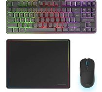 Mars Gaming MCPWTKL, bezvadu spēļu komplekts, DualPro Link 2.4GPRO tehnoloģija, TKL FRGB Rainbow tastatūra + RGB 3200DPI pele ar HUANO slēdžiem + neslīdošs 360 x 260 mm peles paliktnis, melns, angļu val.