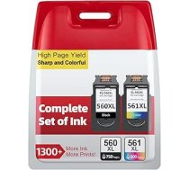 INKYEAH 560 561 kasetnes XL, saderīgas ar oriģinālajām Canon printeru kasetnēm 560 561, PG-560/CL-561 XL vērtības tintes kasetnēm (melnā krāsā) priekš Pixma TS5350 TS7450 TS7451 TS5350a TS5351 TS5352 TS5353