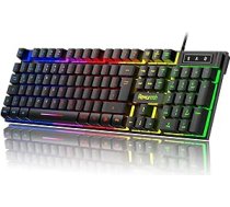 Spēļu tastatūra QWERTZ izkārtojums, RGB fona apgaismojums, USB vadu tastatūra ar ciparu tastatūru, klusa rakstīšana datoram, klēpjdatoram, PS4, Xbox, Windows