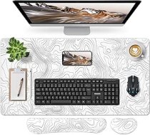 Balts spēļu peles paliktnis, 900 x 400 mm, daudzfunkcionāls rakstāmpapīrs, mazgājams peles paliktnis datoram, pelei un tastatūrai (topogrāfija, balts)