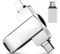 USB C zibatmiņas karte iPhone 256 GB, 3-in-1 atmiņas karte ar USB C, USB 3.0 un L, OTG foto zibatmiņas karte iPhone/iPad/Android/PC/Mac, ārējā atmiņa fotoattēlu un video dublēšanai, sudraba krāsā (256 GB)