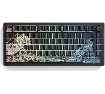 dagaladoo Black Keycaps Double Shot PBT Keycaps Shine Through Wave of Kanagawa Side Printed Key Caps Cherry Profile Custom Key Cap Set for 100%, 75%, 65%, 60% US Layout Mechanical Keyboard