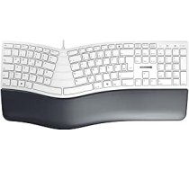 CHERRY KC 4500 Ergo, Ergonomiska tastatūra, vācu izkārtojums (QWERTZ), vadu, plaukstas balsts ar atmiņas putām, izliekta tastatūra, balta/pelēka krāsa