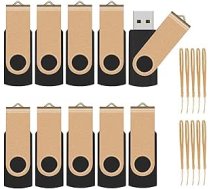 TEWENE USB zibatmiņas kartiņa 4GB, 10 gab., 10 gab., komplektā ar aukliņām Rotējoša salokāma USB 2.0 zibatmiņas kartiņa Pendrive USB Flash Drive (4GB, 10 gab., komplektā), zelta krāsā