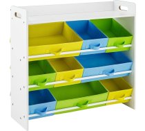 SONGMICS rotaļlietu organizētājs ar 9 noņemamām neaustām auduma kastēm, bērnu mantu glabāšanas vienība un grāmatu plaukts bērnistabai, koka rāmis ar plauktu, balts GKR31WT