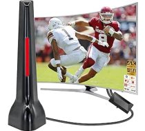 DVBT antena, DVBT2 antena ar pastiprinātāju iekšpusē, Dvb-t2 iekštelpu antena televizoram, Wave Max antena 360° uztveršanai visapkārt, 4K/1080P HD, ideāli piemērota vietējiem raidītājiem, magnētiskā pamatne un 3 m kabelis (Rojo)