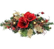 Mākslīgā egle Topper ar sarkanu Amaryllis ogu čiekuriņi LED apgaismojums Warm White 43 x 10 x 20 cm Ziemassvētku rotājums galda rotājums Adventes rotājums Ziemassvētku rotājums ar akumulatoru Ziemassvētkiem
