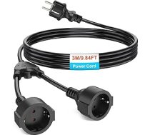 Pagarinātājs ar 2 Schuko ligzdām, pagarinātājs, 3 m, aizsardzība pret pieskārienu iekštelpās, IP20, 1 mm², 250 V, 16 A, 3680 W - melns