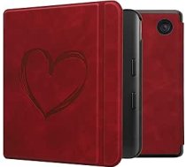 kwmobile Korpuss saderīgs ar Kobo Kobo Kobo Libra Colour/Tolino Vision Colour Case - Mākslīgās ādas vāciņš - Heart Brush Dark Red
