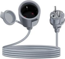 Schuko pagarinātājs īss 16 A 250 V pagarinātājs ar aizsargkontaktu Schuko īss pagarinātājs āra 2 AC rozetei IP44 izmantošanai ārpus telpām vai telpās (pelēks, 3 m)