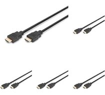 DIGITUS HDMI kabelis - HDMI 2.0-1m - UHD 4k 60Hz - Zelta pārklājuma kontakti - Saderīgs ar TV, projektoru, monitoru - Melns (5 gabali)