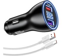 Cigarešu aizdedzinātāja USB lādētājs 66 W Supercharge priekš Honor 90 5G, ātrās uzlādes auto lādētājs USB auto lādētājs ar 1 m USB C kabeli priekš Honor 70 Lite 200 90 Magic6 5 Pro Pad 9 X8b X8a Huawei