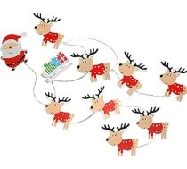 WeRChristmas LED Ziemassvētku vecīša kamanas un ziemeļbriežu koka gaismas virtene - daudzkrāsaina, 11 gab. komplekts