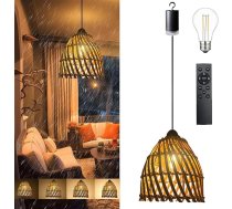 Boho lampa ar akumulatoru āra boho rotangpalmas lampa Vintage piekaramā lampa ar akumulatoru četru līmeņu aptumšošanas un taimera funkcija Piekaramā gaisma ar akumulatora tālvadības pulti patio bāra dārza terasei (1