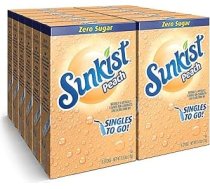 SINGLES TO GO! Sunkist Soda dzēriena maisījums 12 kastēs pa 6 iepakojumiem (bez ogļskābes un bez cukura), persiku garša, 6 gab. (12 gab.)