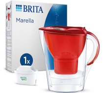 BRITA Marella ūdens filtra krūze sarkana (2,4 l), ieskaitot 1x Maxtra Pro All-in-1 kārtridžu - ūdens filtrs dzeramajam ūdenim, kas samazina kaļķakmens, hlora, svina, vara un garšu traucējošu vielu daudzumu krānā.