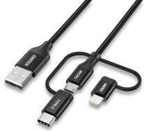 MFI USB kabelis Lightning USB Type C micro USB 3in1 1,2 m melns