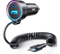 Ātrs auto lādētājs 3-in-1 ar USB-C kabeli 1,5 m 55 W melns